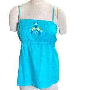 Joe Boxer Embroidered Birds Spaghetti Strap Tank Top L Turquoise 75J